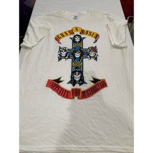 Guns N Roses Appetite For Destruction Graphic Tee Cross Sign White T-shirt Sz L